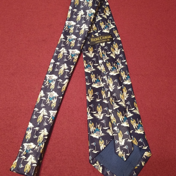 Rene Chagal Handmade 100% Silk Necktie Golf Scene - Picture 3 of 5